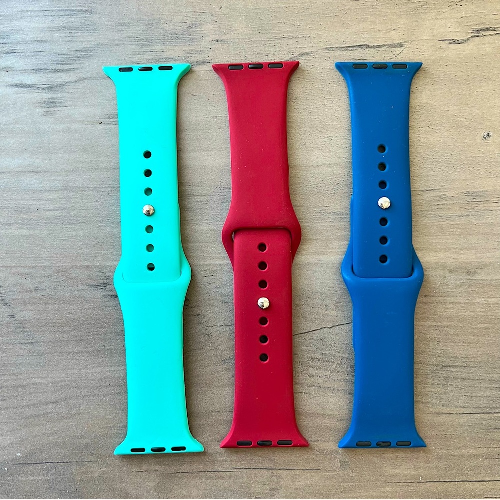 Apple Watch Bands 38 40mm Silicone Sport Strap Set 3pc Navy Red Blue S - M - Picture 15 of 16
